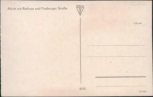 Ansichtskarte Oederan Markt mit Rathaus und Freiberger Straße 1956