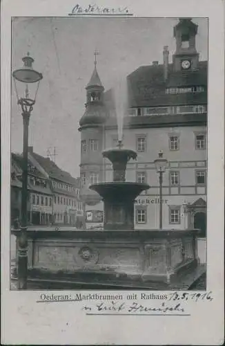 Ansichtskarte Oederan Marktplatz, Brunnen - Erzgebirge 1916