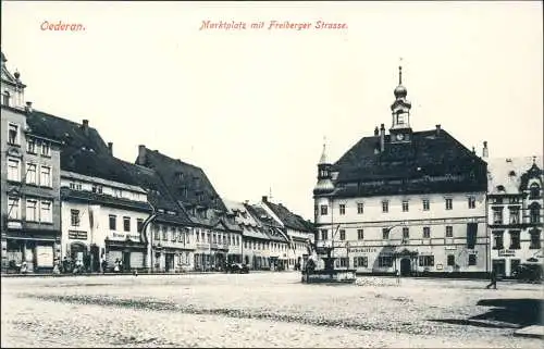 Ansichtskarte Oederan Markt mit Freiberger Straße 1907 sw