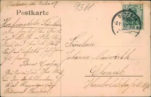 Ansichtskarte Oederan Bahnhofstraße Kaiserl. Post. Kutsche 1907