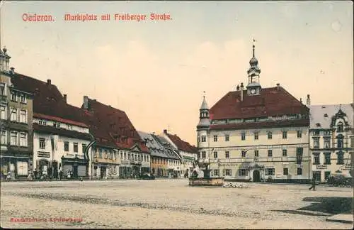 Ansichtskarte Oederan Markt mit Freiberger Straße 1907 sw