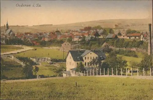 Ansichtskarte Oederan Villa, Straße, Stadt 1920 coloriert