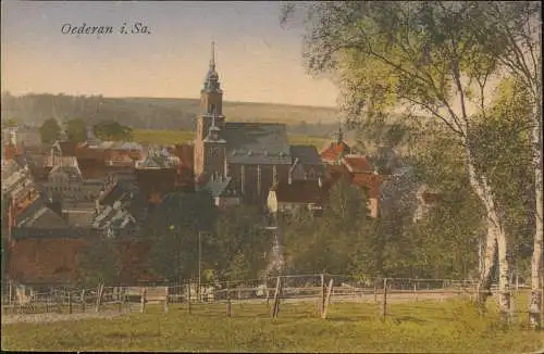 Ansichtskarte Oederan Stadt, Feld und Kirche 1920 coloriert