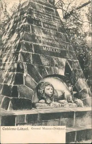 Ansichtskarte Lützel-Koblenz General Marceau-Denkmal, 1913