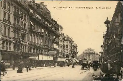 Postkaart Brüssel Bruxelles Boulevard Anspach und Grand Hotel 1910