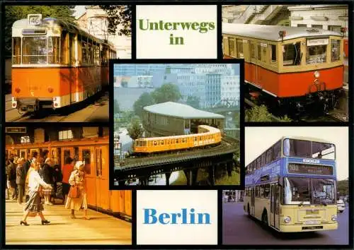 Ansichtskarte Berlin Mehrbild Straßenbahn, U-Bahn, S-Bahn, Bus 1989