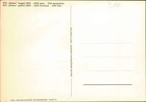 Ansichtskarte  Shiff Ship Fährschiff Feryboat M/F Gedser 1970