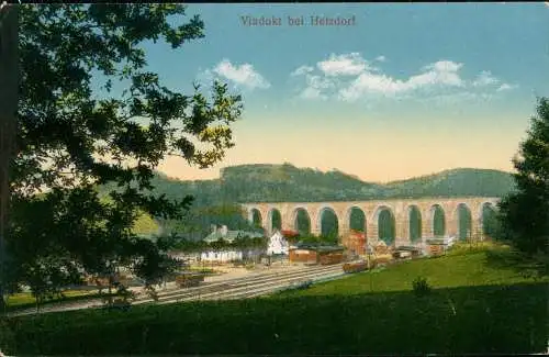 Ansichtskarte Hetzdorf-Flöha Sachsen ViaduktBahnhof 1918  gel. Bahnpoststempel