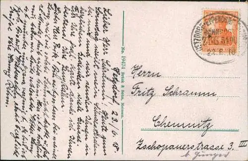 Ansichtskarte Hetzdorf-Flöha Sachsen ViaduktBahnhof 1918  gel. Bahnpoststempel