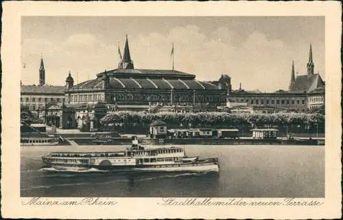 Ansichtskarte Mainz Stadthalle, Dampfer 1928