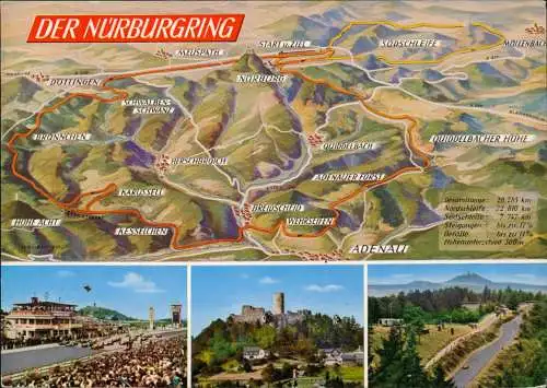 Adenau Nürburgring Rennstrecke (Relief-Karte, Umgebungskarte) 1970