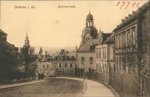 Ansichtskarte Oederan Bahnhofstraße, Villen 1906