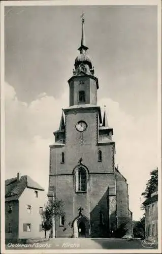 Ansichtskarte Oederan Stadtkirche und Vorplatz 1943