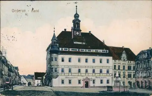 Ansichtskarte Oederan Marktplatz, Straße - Sparkasse 1918