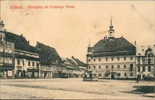 Ansichtskarte Oederan Marktplatz mit Freiberger Straße, Ratskeller 1907