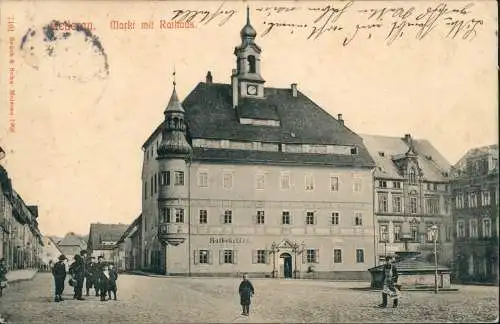 Ansichtskarte Oederan Marktplatz Markt mit Rathaus u. Ratskeller 1907