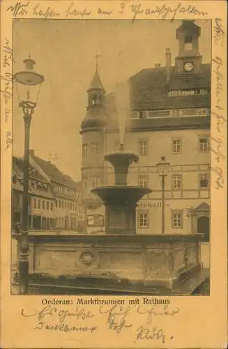 Ansichtskarte Oederan Marktplatz Marktbrunnen mit Rathaus 1917