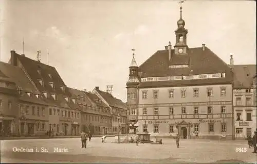 Ansichtskarte Oederan Marktplatz Markt Ratskeller und Sparkasse 1920