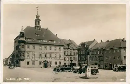 Ansichtskarte Oederan Marktplatz Markt, Autos, Ratskeller 1936