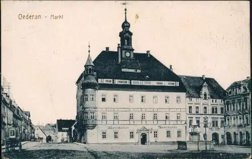 Ansichtskarte Oederan Marktplatz Oederan Markt Ratskeller u. Sparkasse 1918