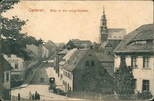 Ansichtskarte Oederan Langestraße 1914   Bahnpost (Zug Dresden-Hof Saale)