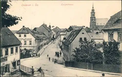 Ansichtskarte Oederan Langestraße Partie in Höhe Geschäft Haubold 1915