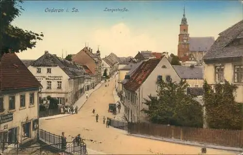 Ansichtskarte Oederan Langestraße mit Geschäft Haubold 1914