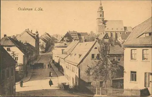 Ansichtskarte Oederan Straßen Ansicht, Blick zur Kirche 1920