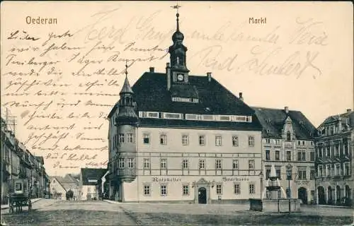Ansichtskarte Oederan Marktplatz Ratskeller Sparkasse am Markt 1916
