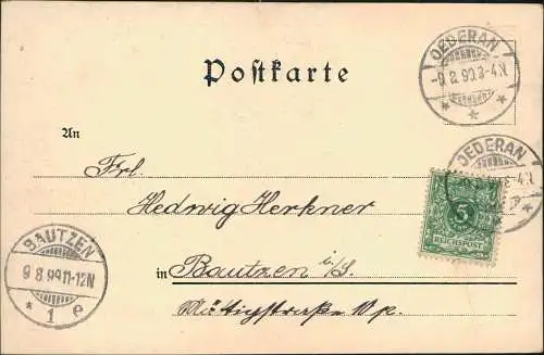 Ansichtskarte Oederan Marktplatz 1899   gelaufen nach BAUTZEN (Ankunftsstempel)