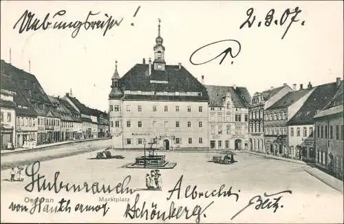 Ansichtskarte Oederan Marktplatz, Ratskeller, Rathaus 1907