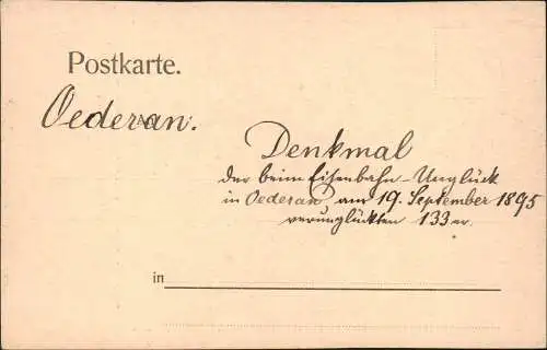 Oederan Denkmal Eisenbahnunglück am 19. Sept. 1895 verunglückten 133er. 1900