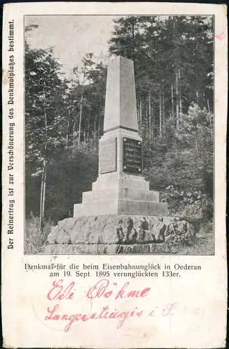 Denkmal für  Eisenbahnunglück am 19. Sept. 1895 verunglückten 133er.