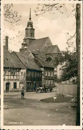 Ansichtskarte Oederan Straßen Partie mit Kind und Roller, alter LKW 1940