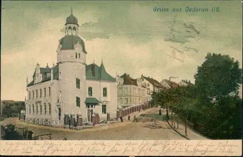 Ansichtskarte Oederan Strassen-Ansicht 1902   gel Bahnpost (Bahnpoststempel)