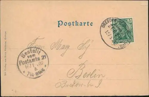 Ansichtskarte Oederan Strassen-Ansicht 1902   gel Bahnpost (Bahnpoststempel)