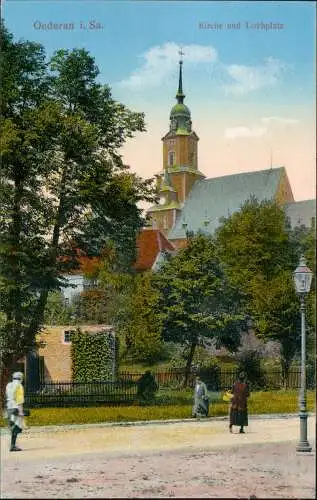 Ansichtskarte Oederan Kirche und Teichplatz 1910