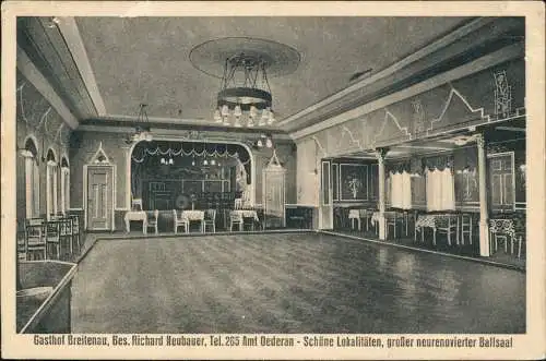 Ansichtskarte Breitenau-Oederan Gasthof - Saal 1927