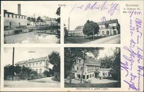 Breitenau-Oederan 4 Bild Gasthaus, Fabrik, Schule Erzgebirge 1911