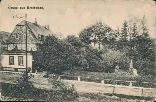 Ansichtskarte Breitenau-Oederan Gasthaus, Straße - Erzgebirge 1917