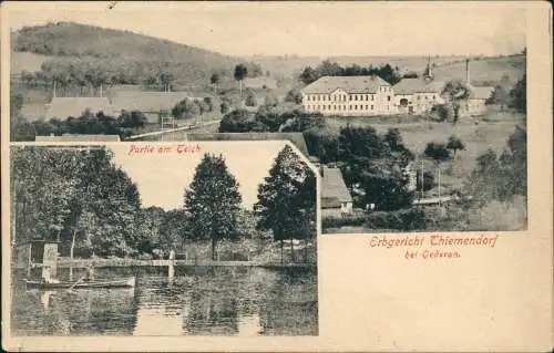 Ansichtskarte Thiemendorf-Oederan 2 Bild: Teich und Erbgericht 1909