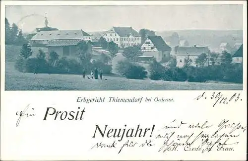 Ansichtskarte Thiemendorf-Oederan Erbgericht - Prosit Neujahr 1903