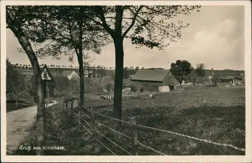 Kirchbach-Oederan Ortsansicht mit Bauernhof, Kühe auf der Weide 1930