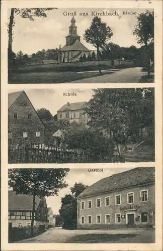 Kirchbach Oederan Ortsansicht Partie an der Kirche, Schule, Gasthof 1935