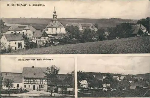 Kirchbach-Oederan Mehrbild-AK mit Panorama, Restaurant von Emil Uhlmann 1910