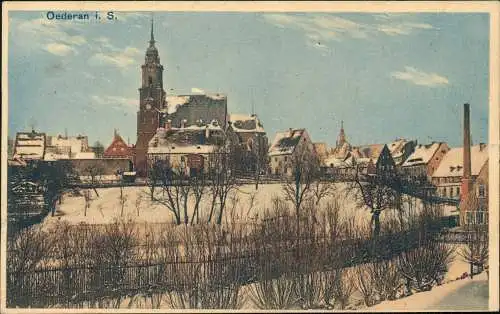 Ansichtskarte Oederan Panorama-Ansicht, Ortspartie a.d. Kirche 1913