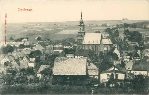 Ansichtskarte Oederan Panorama-Ansicht, Ortspartie a.d. Kirche 1910