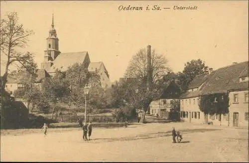 Ansichtskarte Oederan Personen Straßen Partie i.d. Unterstadt 1920