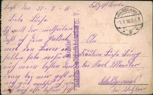 Polen Polska Volkstypen Trachten TYPY POLSKIE Frau 1916  gel. Feldpost Warschau