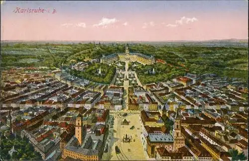 Ansichtskarte Karlsruhe Panorama Künstlerkarte  1926